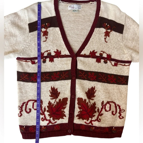 MILANO Vintage 90s Embroidered V Neck Grandma Core Fall Autumn Cardigan Sweater - Picture 6 of 9